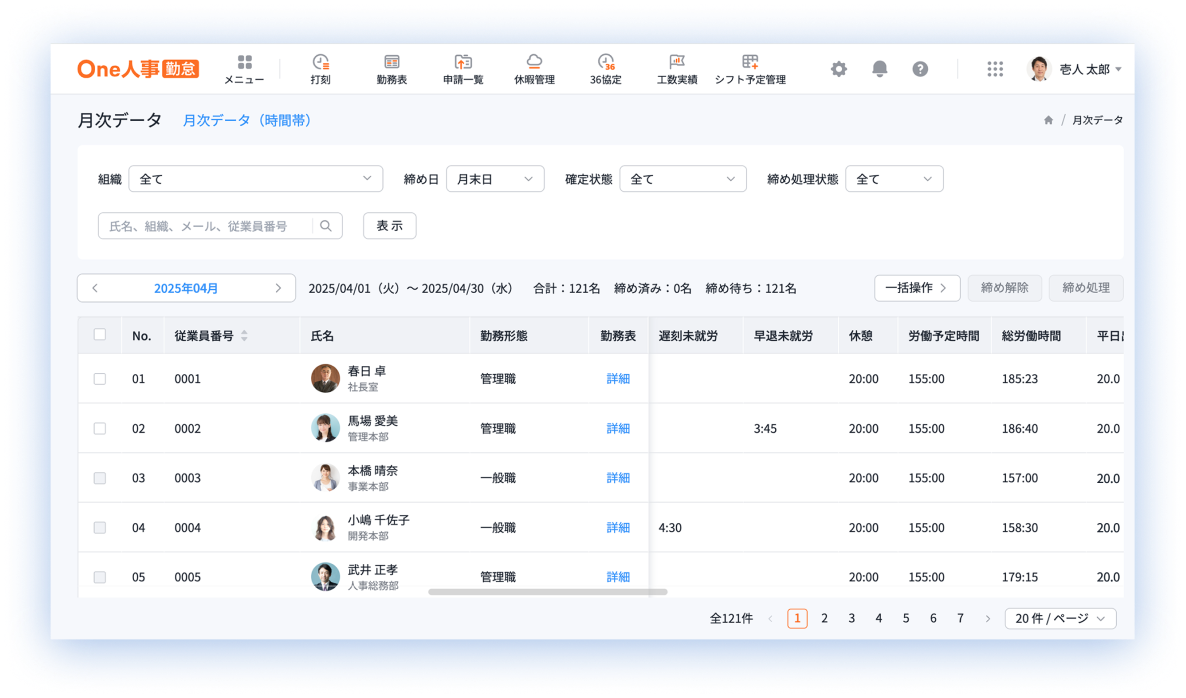 勤務データ集計 画面イメージ