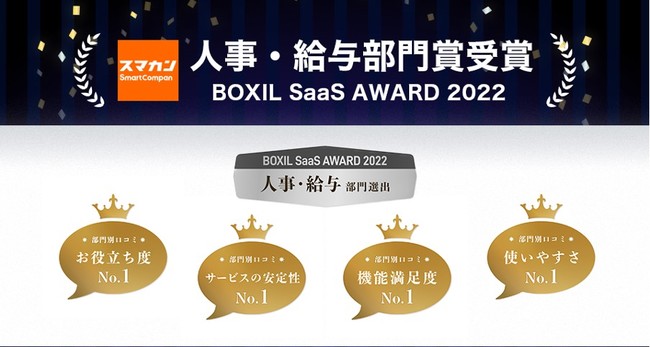 スマカン、「BOXIL SaaS AWARD 2022」にて「人事・給与部門賞」を受賞