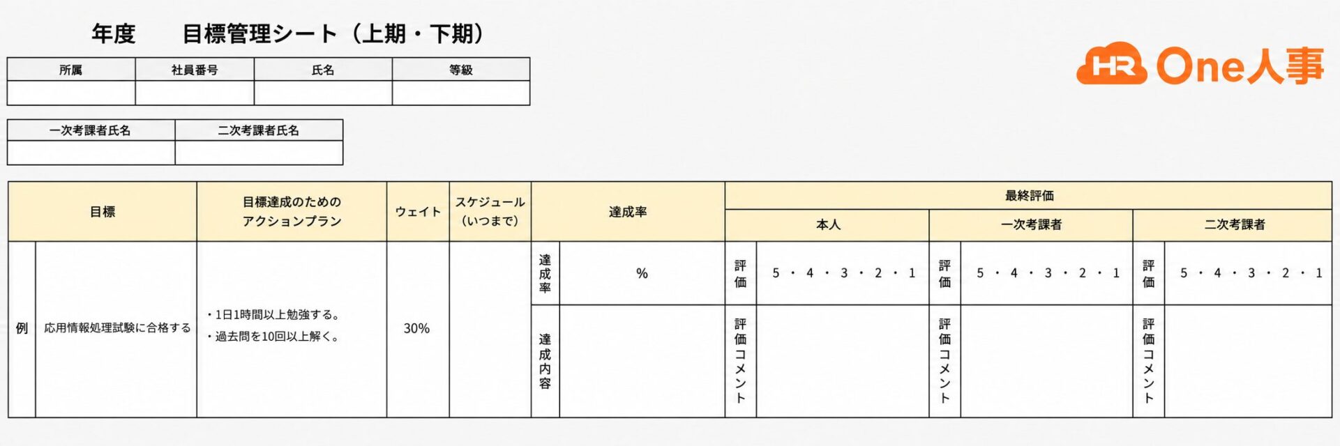 目標管理シートエクセル一部